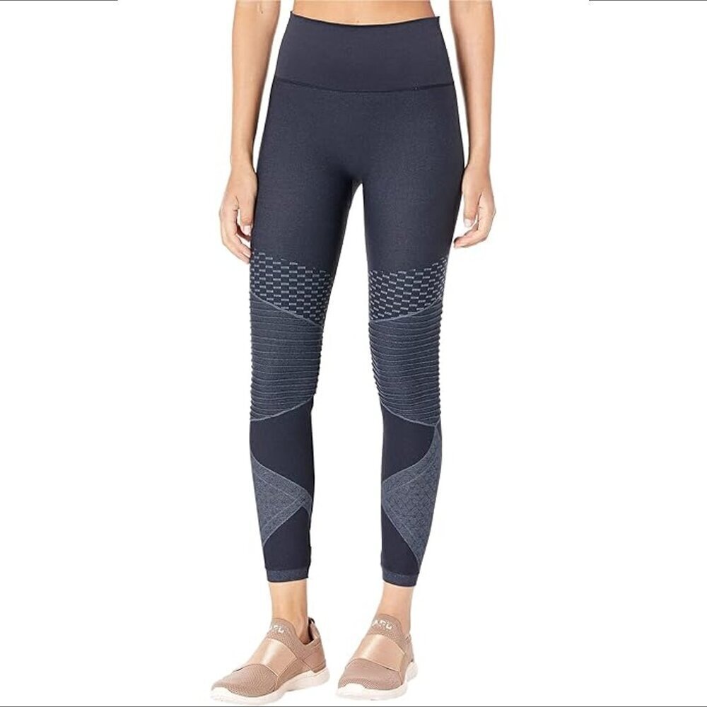 SPANX Look At Me Now seamless moto leggings navy blue indigo textured Large